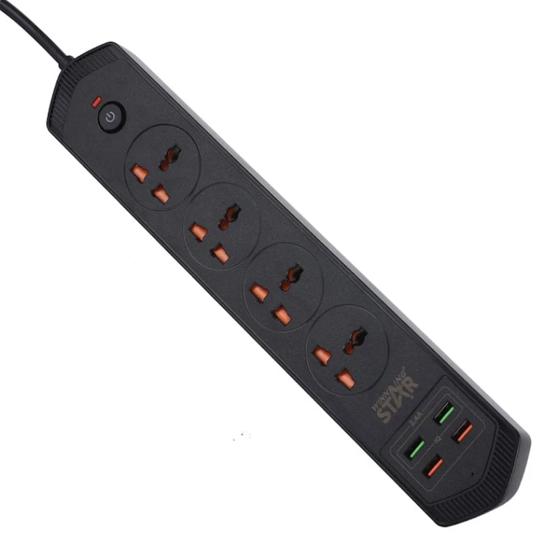 Сетевой фильтр Winning Star ST-4043 2 м, 4 розеточный, черный Сетевой фильтр Winning Star ST-4043 2 м, 4 розеточный, черный