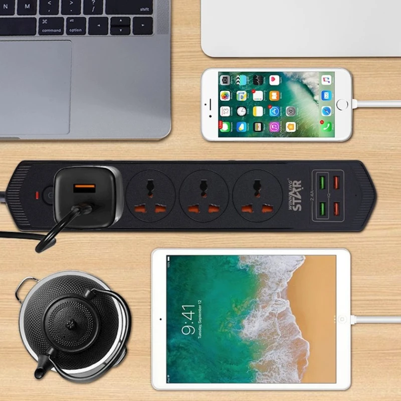 Сетевой фильтр Winning Star ST-4043 2 м, 4 розеточный, черный Сетевой фильтр Winning Star ST-4043 2 м, 4 розеточный, черный