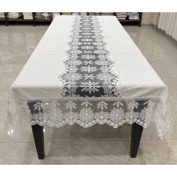 Скатерть MiraNova FS-633, 160x220 см, лен, белая Скатерть MiraNova FS-633, 160x220 см, лен, белая