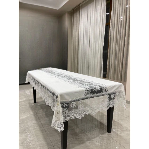 Скатерть MiraNova FS-633, 160x220 см, лен, белая Скатерть MiraNova FS-633, 160x220 см, лен, белая