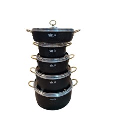 Qazan dəsti Vip Chef PP-MM-033, qranit, qara, 20/24/28/28/32 sm, 10 parça
