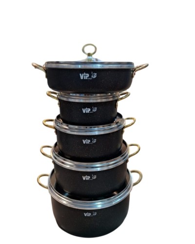 Qazan dəsti Vip Chef PP-MM-033, qranit, qara, 20/24/28/28/32 sm, 10 parça