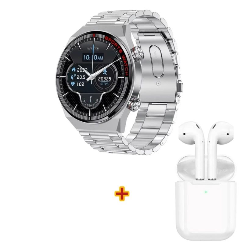 Смарт часы QW39 Silver + Беспроводные наушники Hoco EW74 В подарок