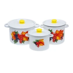 Набор кастрюль СтальЭмаль N17B23, 3 шт, эмалированная сталь, с крышкой, белый Набор кастрюль СтальЭмаль N17B23, 3 шт, эмалированная сталь, с крышкой, белый