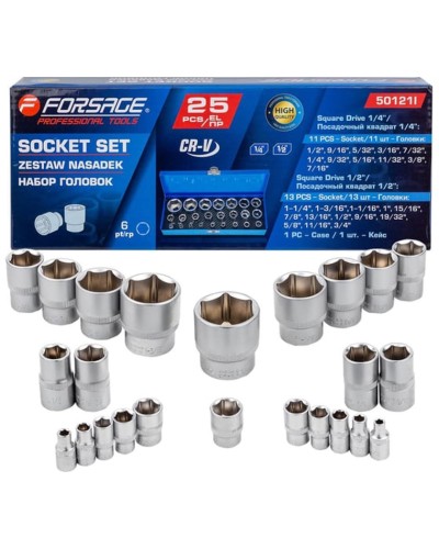 Alətlər dəsti Forsage F-50121I, 25 hissə, 1/4