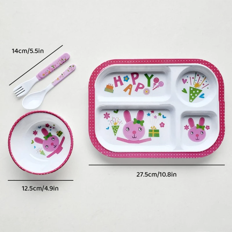 Uşaq yeməyi boşqab dəsti, ağ/çəhrayı, plastik, 4 əd.