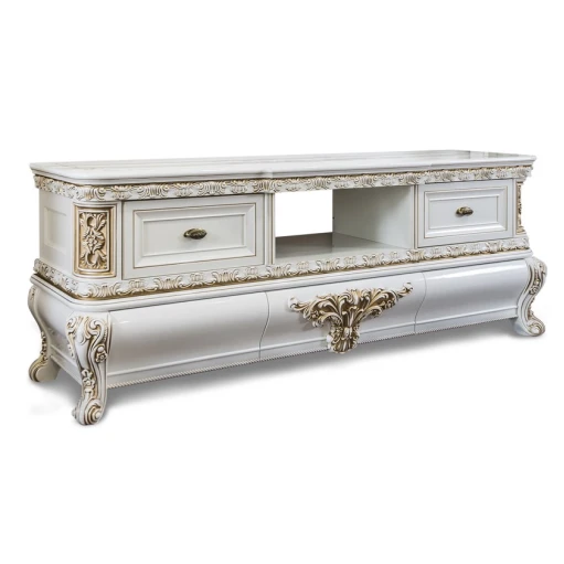 Тумба под ТВ Era Mebel Alsu, 203х55х76 см, белый/золотистый Тумба под ТВ Era Mebel Alsu, 203х55х76 см, белый/золотистый