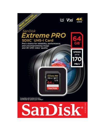 Yaddaş kartı Sandisk 64GB SDXC class 10 UHS-I U3 Extreme Pro