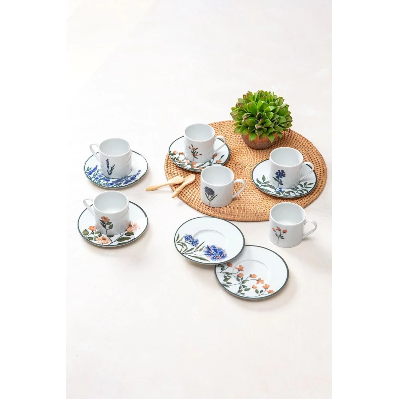 Набор кофейный Porland Flower Garden 04PPO000116, 6 персон, 12 шт, 180 мл, фарфор, белый