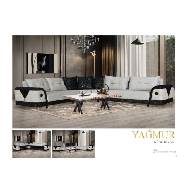 Диван Yağmur угловой, 270/320x80x98 см, черный/белый Диван Yağmur угловой, 270/320x80x98 см, черный/белый