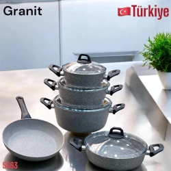 Qab-qacaq dəsti, qranit, boz, 9 parça, 20/24/26/28 sm