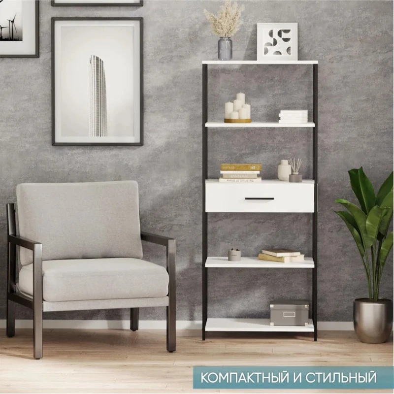 Стеллаж Marina 3563_LetSpringCSStelArnoBWh, ЛДСП-Loft, 146.6x33.7x60 см, белый