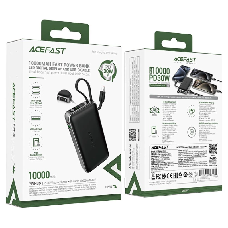 Внешний аккумулятор Acefast M7 10000 mAh Black Внешний аккумулятор Acefast M7 10000 mAh Black
