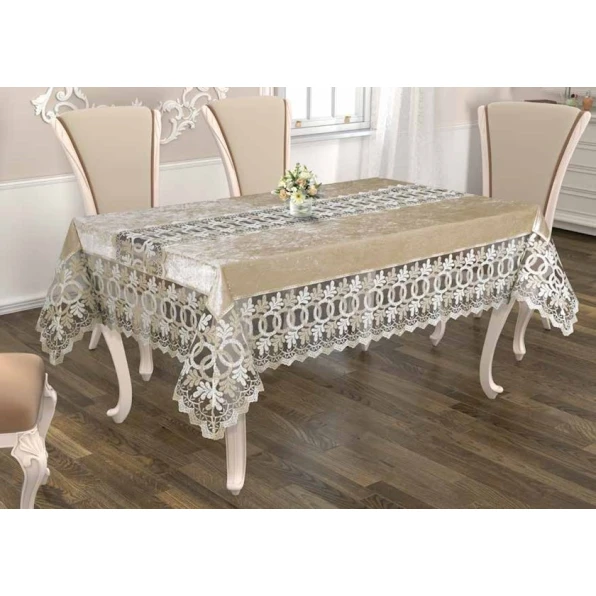 Скатерть Atak 035, прямоугольная, 160х220 см, бархат, бежевый