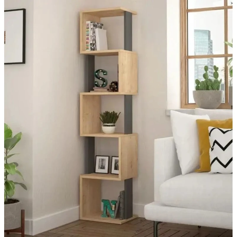 Стеллаж Ev Plus 12115873, ЛДСП, антрацит/коричневый, 161x30x35 см Стеллаж Ev Plus 12115873, ЛДСП, антрацит/коричневый, 161x30x35 см