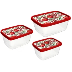 Набор контейнеров Plast Team, с красной крышкой, 3 шт, прозрачный