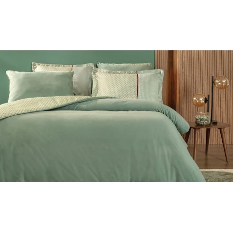 Комплект постельного белья Yataş CharMe Rowena, пододеяльник 200х220 см, простыня 240х260 см, наволочка 50х70 см (4 шт), двуспальный, хлопок/полиэстер, зеленый