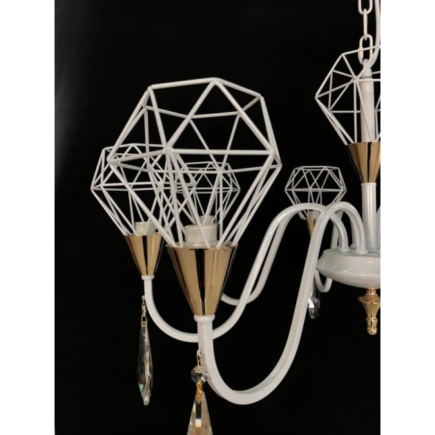 Люстра подвесная Şəms Aydınlatma 85020-8, 8 ламп, белая/золотистая, металл/кристалл, 75x65 см - 8129-8WT Люстра подвесная Şəms Aydınlatma 85020-8, 8 ламп, белая/золотистая, металл/кристалл, 75x65 см - 8129-8WT