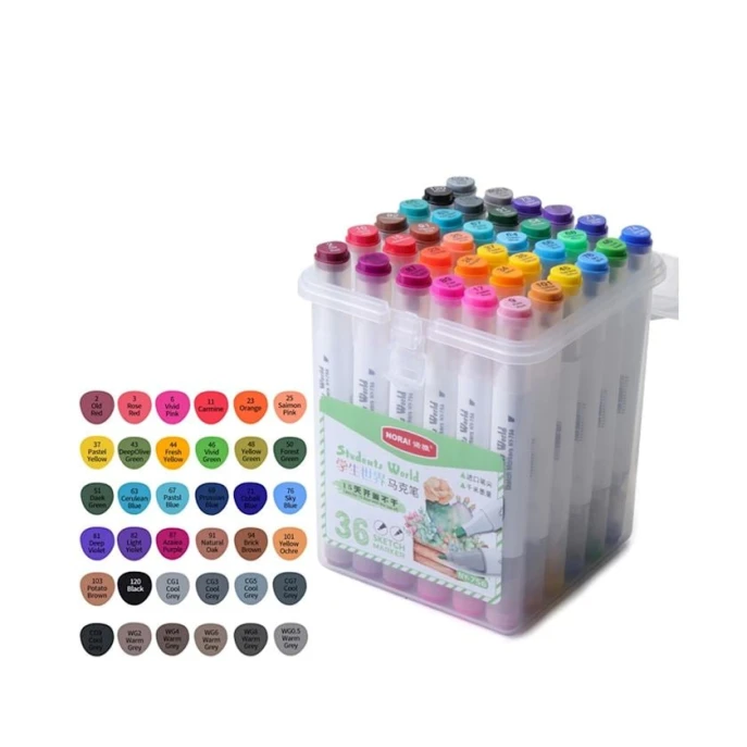 İkitərəfli marker dəsti Nora NY-756, 36 rəng
