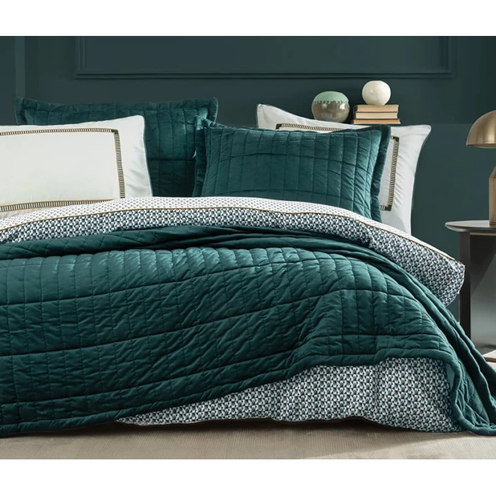 Комплект постельного белья Yataş Rena, пододеяльник 200x220 см, простыня 260x240 см, 4 наволочки 50x70 см, покрывало 230x240, хлопок, двуспальное, зеленый
