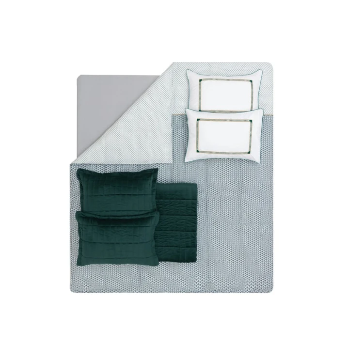 Комплект постельного белья Yataş Rena, пододеяльник 200x220 см, простыня 260x240 см, 4 наволочки 50x70 см, покрывало 230x240, хлопок, двуспальное, зеленый