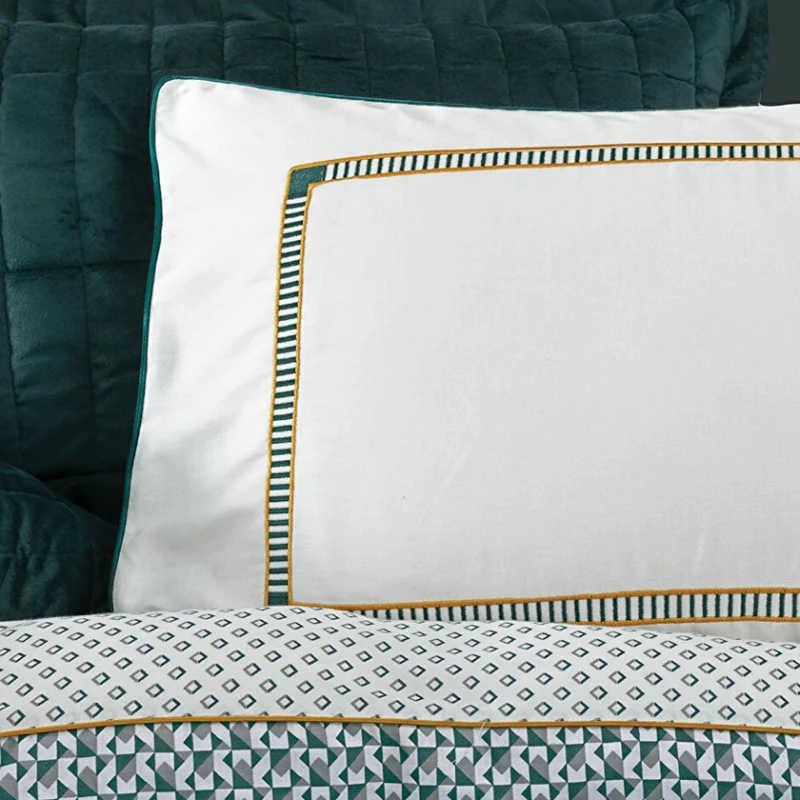 Комплект постельного белья Yataş Rena, пододеяльник 200x220 см, простыня 260x240 см, 4 наволочки 50x70 см, покрывало 230x240, хлопок, двуспальное, зеленый