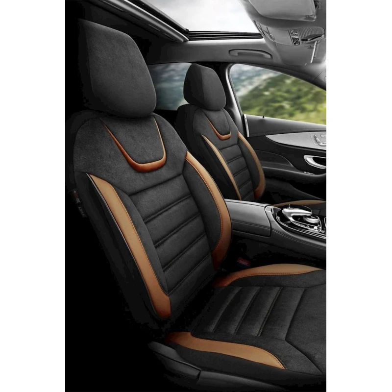 Avtomobil oturacaqları üçün çexol dəsti vidual8, kətan/dəri, qara/qəhvəyi