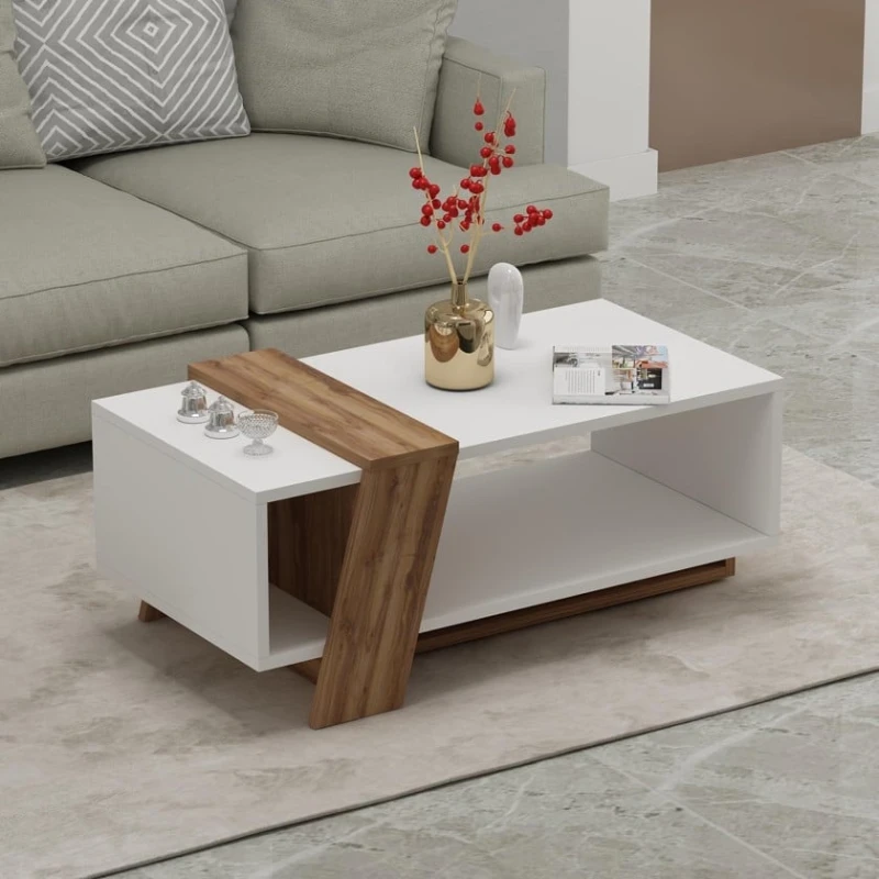 Jurnal masası ev_12116140, laminat, ağ/qəhvəyi, 91x48x35 sm