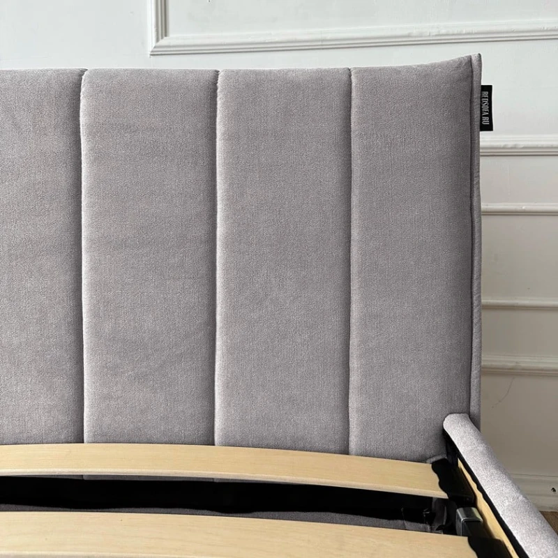 Двуспальная кровать Art_ikili_yataq 93, ламинат/текстиль, серая, 120x160х200 см