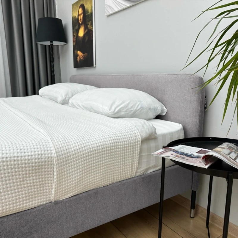 Двуспальная кровать Art_ikili_yataq 93, ламинат/текстиль, серая, 120x160х200 см