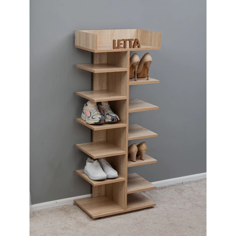 Подставка для обуви Letta, 50х32х125 см, ЛДСП, бежевая Подставка для обуви Letta, 50х32х125 см, ЛДСП, бежевая