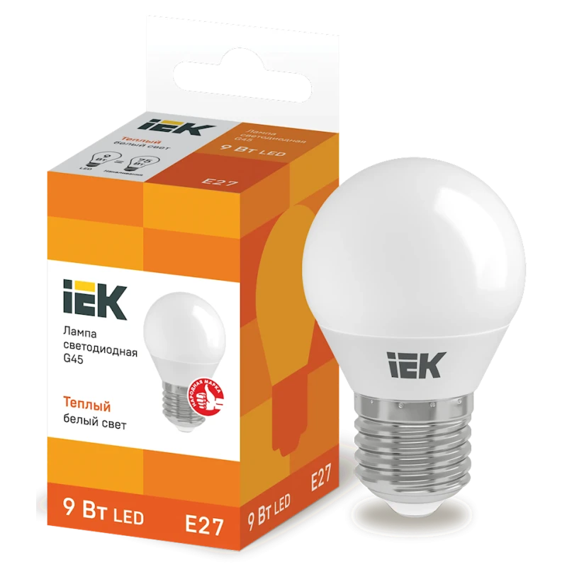 Светодиодная лампа IEK G45 E27 9W 3000K Светодиодная лампа IEK G45 E27 9W 3000K