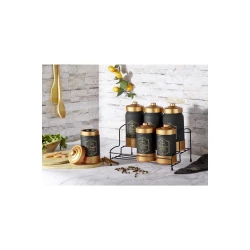 Ədviyyatların saxlanılması üçün qab dəsti Cosiness, 6 əd, şüşə, qara/qızılı