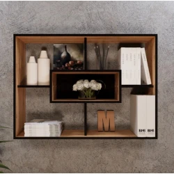 Полка настенная Art Mebel 28, ламинат, 75х100х25 см, коричневая/черная Полка настенная Art Mebel 28, ламинат, 75х100х25 см, коричневая/черная