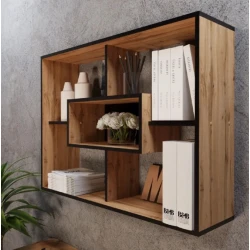 Полка настенная Art Mebel 28, ламинат, 75х100х25 см, коричневая/черная Полка настенная Art Mebel 28, ламинат, 75х100х25 см, коричневая/черная