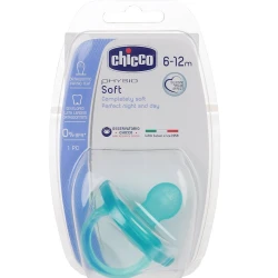 Силиконовая пустышка Chicco Physio Soft Blue ортодонтическая, от 6-12 месяцев, цвет бирюзовый