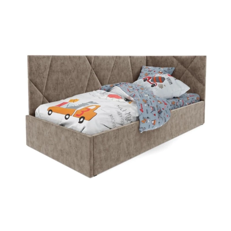 Односпальная кровать Art_tek_yataq(100) 73, ламинат/текстиль, коричневая, 200x85x100 см