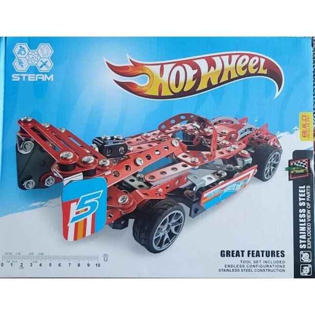 Конструктор металлический Steam Hot Whee, спортивная машина, 372 детали, красный