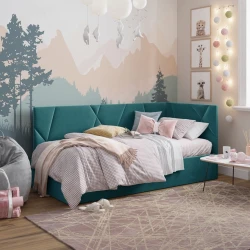 Односпальная кровать Art_tek_yataq 48, ламинат/текстиль, зеленая, 200x85x120 см