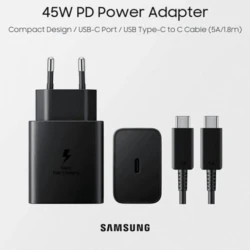 Şəbəkə enerji toplama cihazı Samsung PD Power 45W 5A/1.8m Black Şəbəkə enerji toplama cihazı Samsung PD Power 45W 5A/1.8m Black