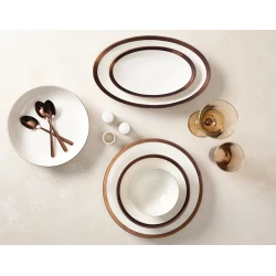 Набор столовой посуды Porland Copper Line 04ALM005234, 60 предметов, 12 персон, фарфор, белый/бронзовый Набор столовой посуды Porland Copper Line 04ALM005234, 60 предметов, 12 персон, фарфор, белый/бронзовый