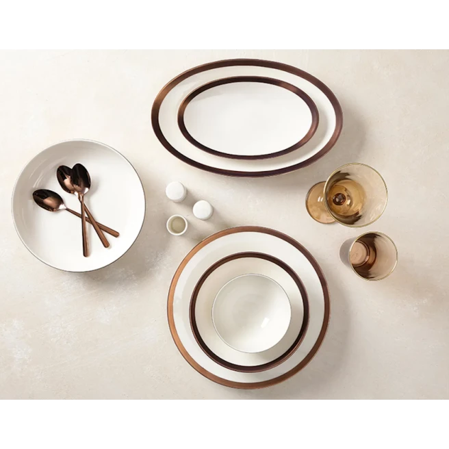 Набор столовой посуды Porland Copper Line 04ALM005234, 60 предметов, 12 персон, фарфор, белый/бронзовый