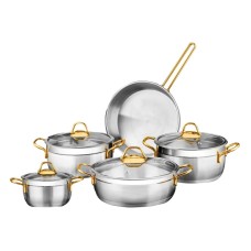 Qazan dəsti Özlife Polo VM287, 9 parça, qulplu, gümüşü/qızılı