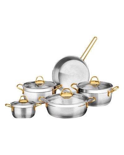Qazan dəsti Özlife Polo VM287, 9 parça, qulplu, gümüşü/qızılı