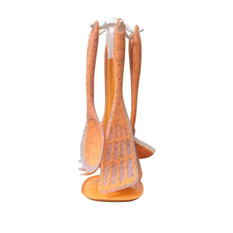 Набор кухонных принадлежностей ZGH_00380, 7 шт, на подставке, силикон, оранжевый