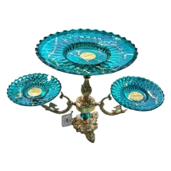 Şirniyyat qabı (meyvə kasası) 3 mərtəbəli Mondo 48х36 sm, şüşə, mavi