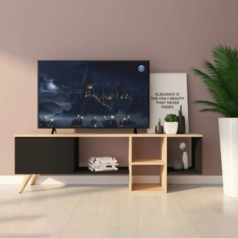 Тумба под ТВ Ev Plus 12115843, ЛДСП, антрацит/коричневый, 120x30x45 см Тумба под ТВ Ev Plus 12115843, ЛДСП, антрацит/коричневый, 120x30x45 см