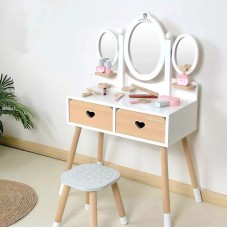 Makiyaj masası qızlar üçün M4342, 3 güzgülü, ağ