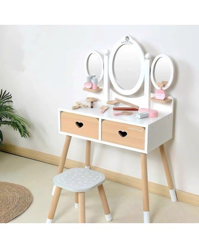 Makiyaj masası qızlar üçün M4342, 3 güzgülü, ağ