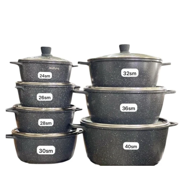 Набор кастрюль, гранит, серый, 14 предметов, 24/26/28/30/32/36/40 см